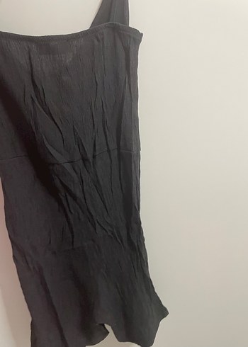 Kadın Siyah Keten V Yaka Askılı Tulum - Görsel 2