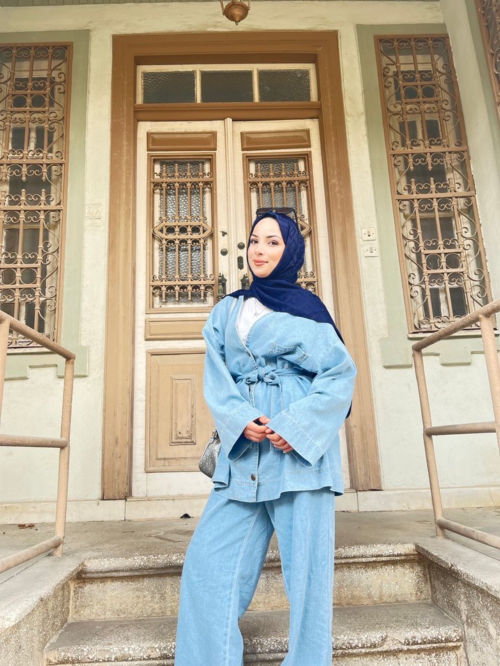 Mavi Batik Desenli Uzun Kot Takım - Görsel 2