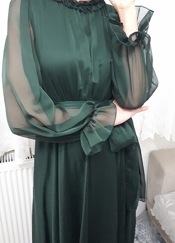 36 Beden yeşil Renk Şifon elbise 