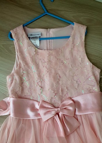 Klasik Pembe Kız Elbisesi Fiyonk Detaylı