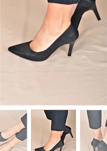 Siyah simli Desenli Stiletto Topuklu Ayakkabı - Görsel 2
