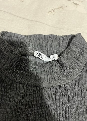 Zara Gri Dokulu Büzgülü Bluz