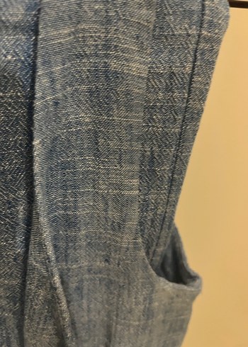 Stradivarius Kadın Mavi Denim Düğmeli yelek pantolon takım