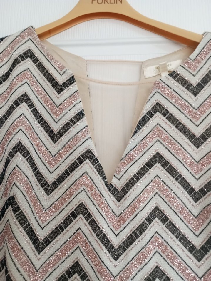 Bej Nakışlı V Yakalı Midi Bohem Elbise - Görsel 3