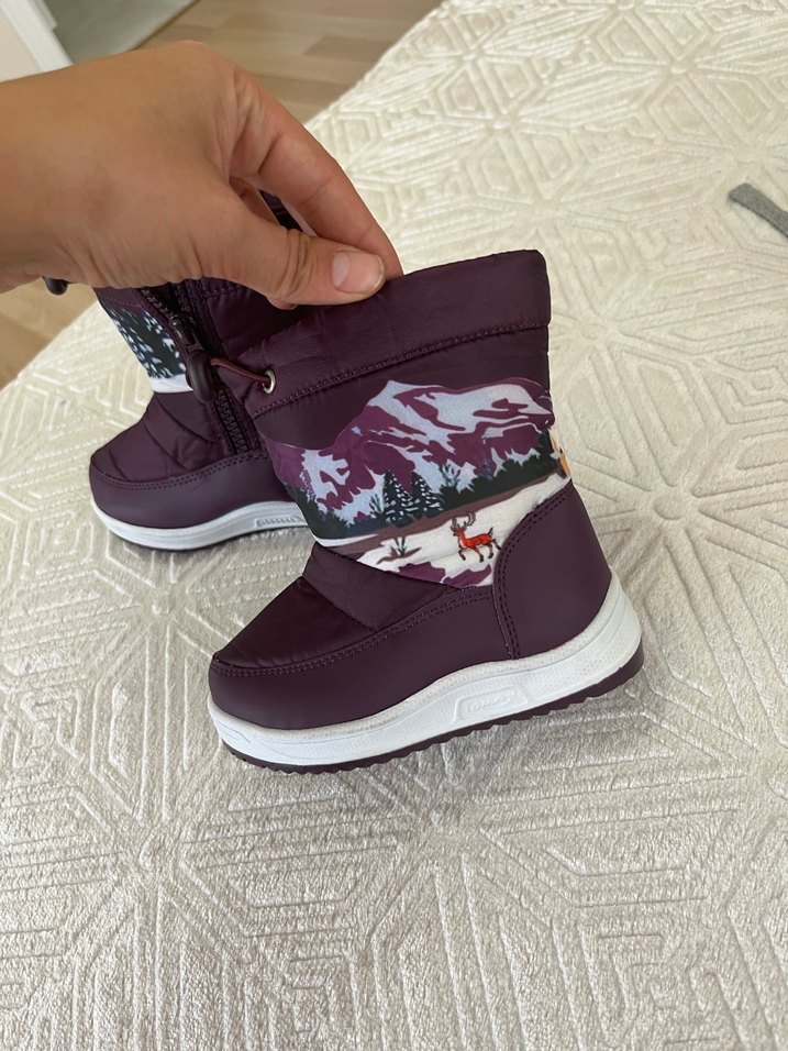 Bordo Kız Çocuk Yılan Desenli Kürklü Bot - Görsel 2