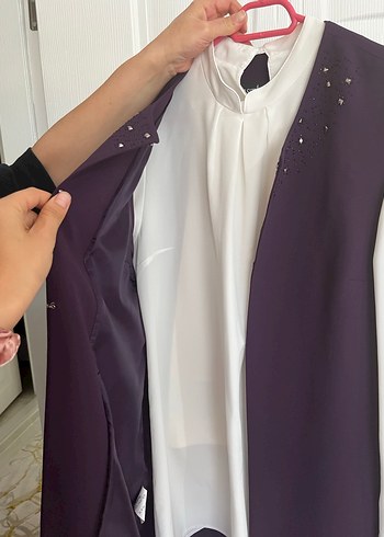 Mor Düğmeli Kadın Takım pantolonlu - Görsel 2