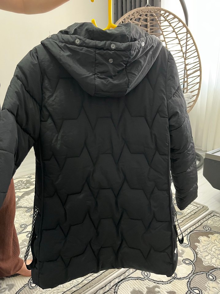 Düğmeli Siyah Midi Kışlık Kadın Mont - Görsel 5