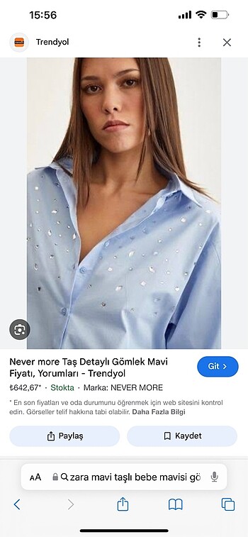 xs Beden Zara mavi gömlek