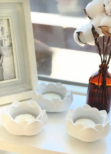 3'lü lotus mumluk ve 3 adet tealight mum