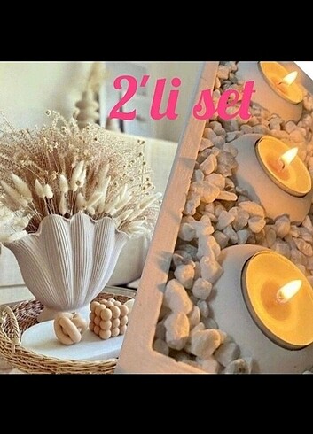İstiridye vazo+ 3'lü tealight mumluk set