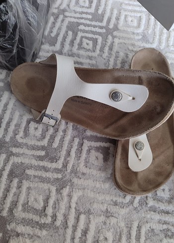 Birkenstock Beyaz Kadın Toka Detaylı Dolgu Topuk Terlik orjinal