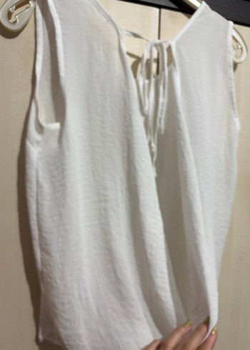 Kadın Kolsuz Beyaz Keten Bluz - Görsel 4