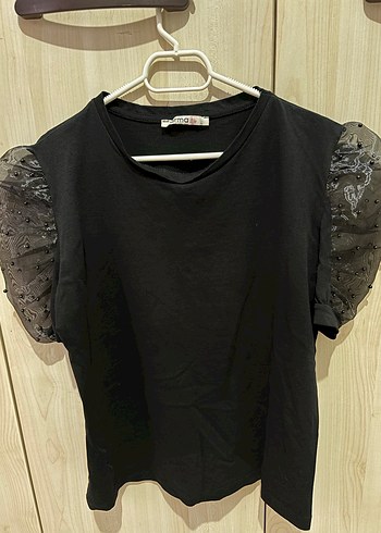 kolları tül Siyah Bluz - Görsel 2
