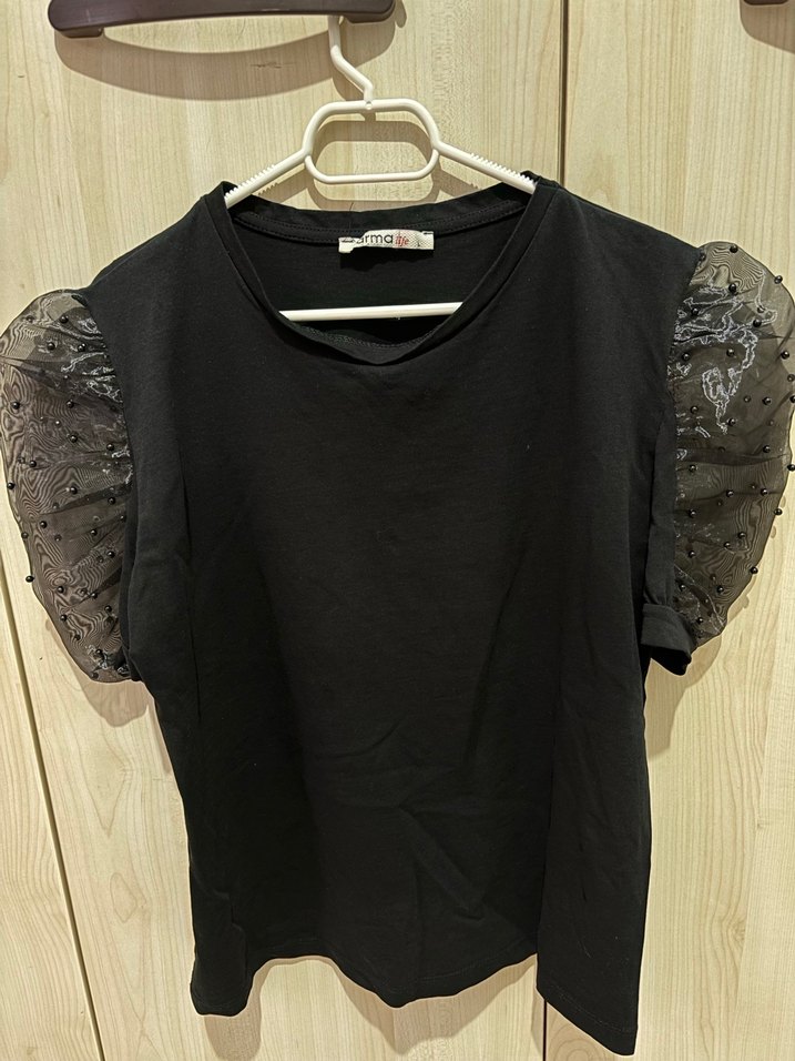 kolları tül Siyah Bluz - Görsel 2