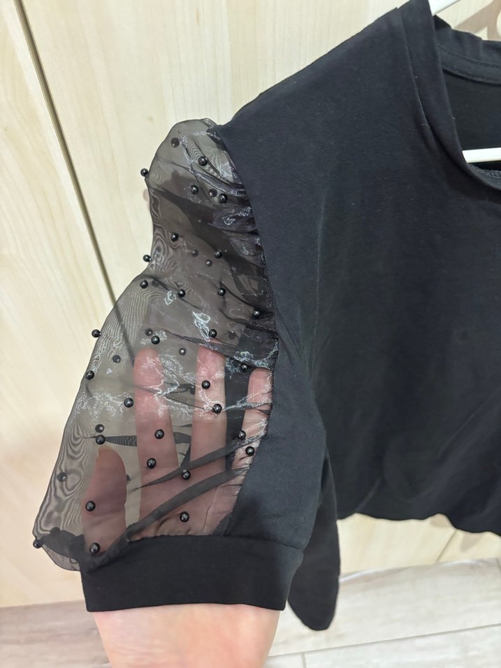 kolları tül Siyah Bluz - Görsel 3