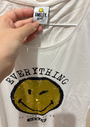 Beyaz Payetli Baskılı Kadın Tişört - Görsel 4