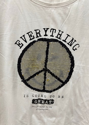 Beyaz Payetli Baskılı Kadın Tişört - Görsel 6