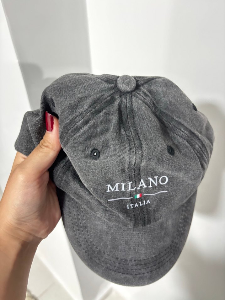 Gri Denim Milano Nakışlı Kadın Şapka - Görsel 4