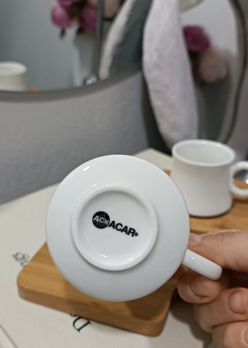 Ahşap Altlıklı Beyaz Porselen Fincan Seti - Görsel 2