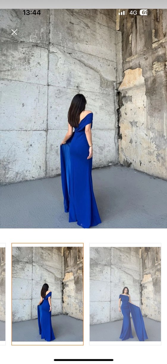 Mavi Drapeli Uzun Abiye Elbise - Görsel 2