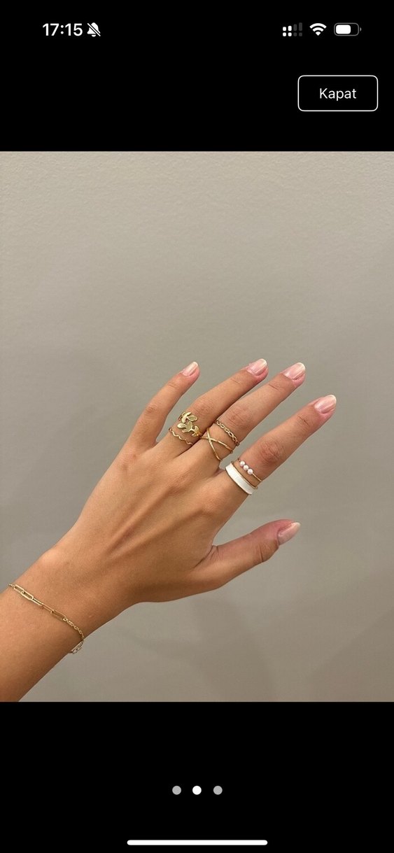 Kadın Altın Renkli Boncuklu Minimalist Yüzük seti 5li - Görsel 2