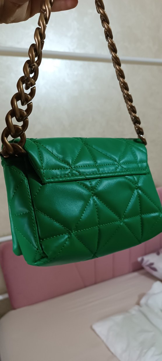 Zincir Detaylı Yeşil Deri Kadın Çanta - Görsel 3