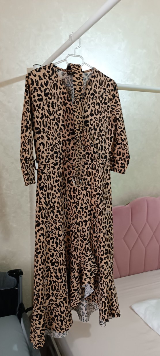 Kahverengi Leopar desenli elbise - Görsel 2