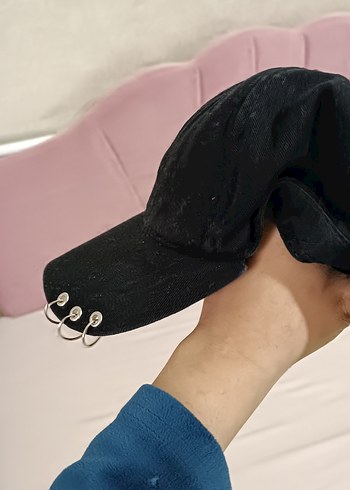 Düğmeli Siyah Süet Punk Şapka - Görsel 2