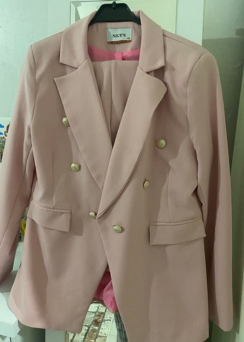 Düğmeli Pembe Kadın Blazer Ceket - Görsel 2