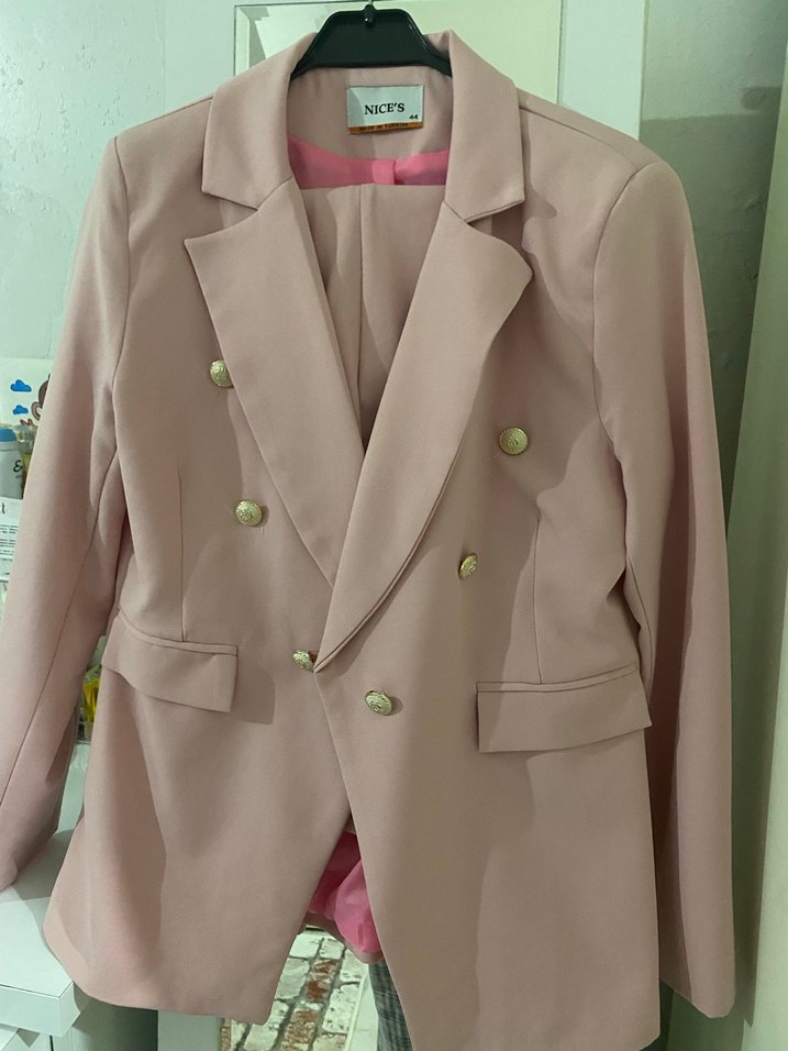 Düğmeli Pembe Kadın Blazer Ceket - Görsel 2