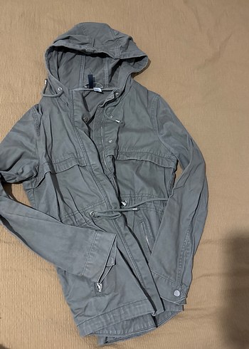 H&M Gri Midi Uzunlukta Kapüşonlu Kadın Ceket