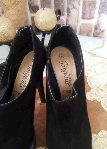 Siyah süet mavi detaylı topuklu platform ayakkabı - Görsel 3