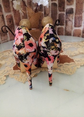 Çiçek Desenli Bohem Platform Topuklu Stiletto - Görsel 3