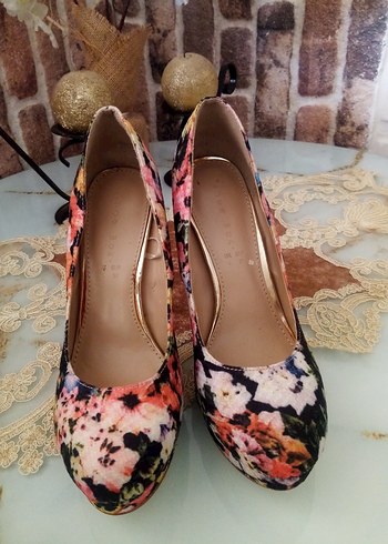 Çiçek Desenli Bohem Platform Topuklu Stiletto - Görsel 2