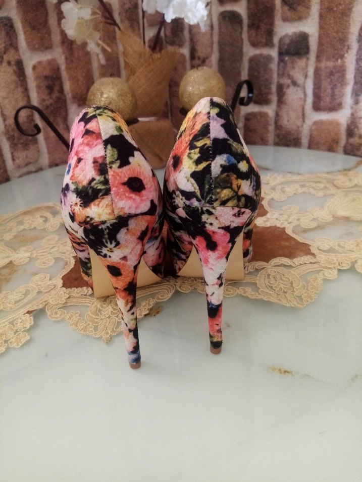 Çiçek Desenli Bohem Platform Topuklu Stiletto - Görsel 3