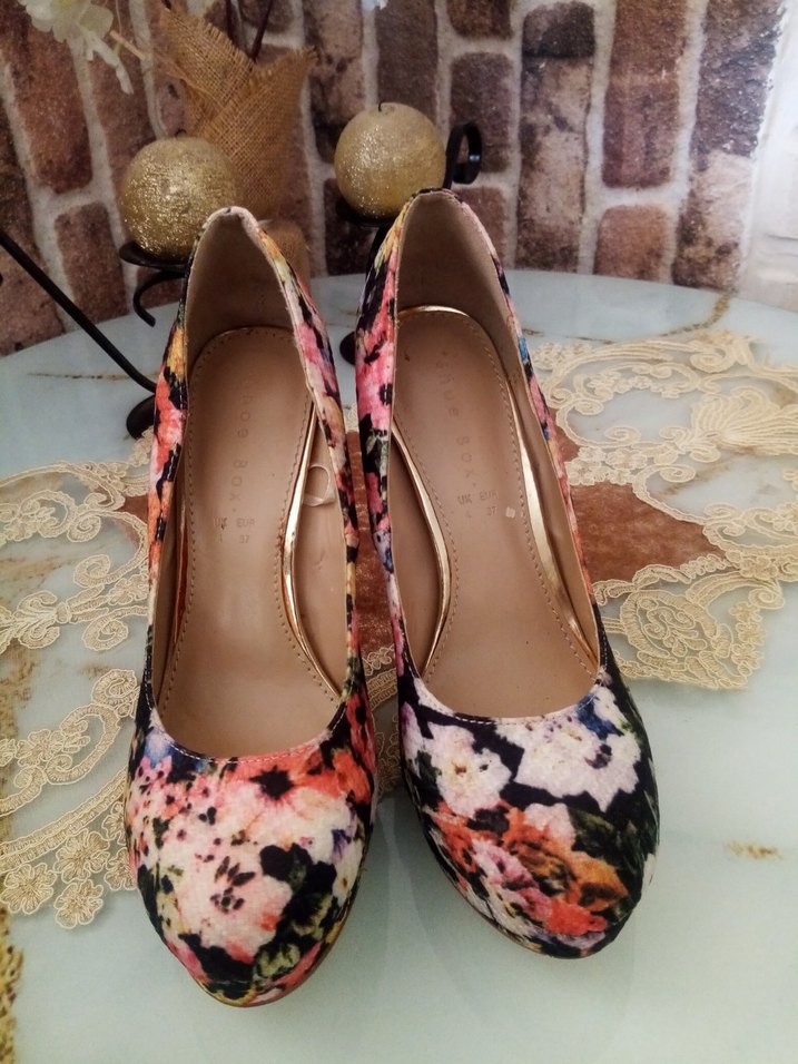 Çiçek Desenli Bohem Platform Topuklu Stiletto - Görsel 2