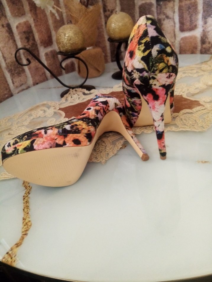 Çiçek Desenli Bohem Platform Topuklu Stiletto - Görsel 4