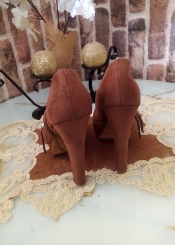 Kahverengi Süet Platform Topuklu Kadın Stiletto - Görsel 3