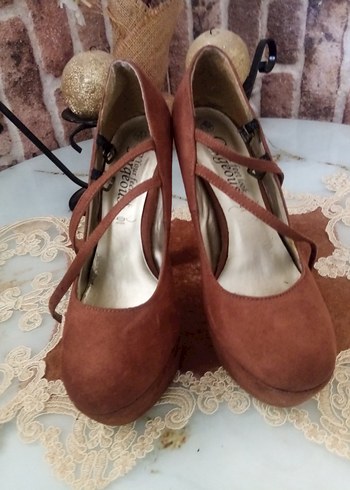 Kahverengi Süet Platform Topuklu Kadın Stiletto - Görsel 2