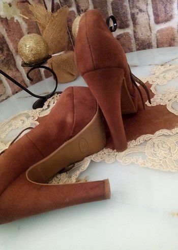 Kahverengi Süet Platform Topuklu Kadın Stiletto - Görsel 4