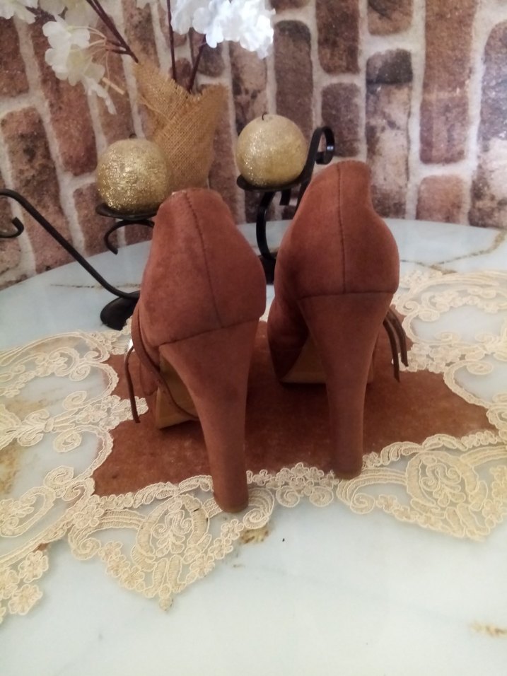 Kahverengi Süet Platform Topuklu Kadın Stiletto - Görsel 3