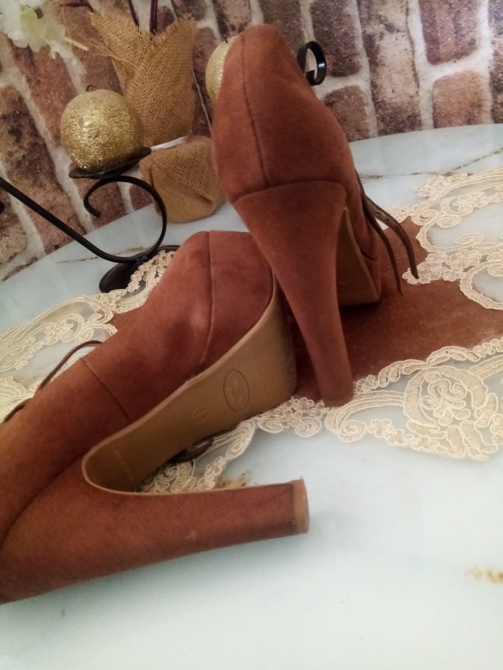 Kahverengi Süet Platform Topuklu Kadın Stiletto - Görsel 4