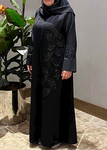 Nakışlı Siyah Uzun Kollu Uzun abaya bile - Görsel 2