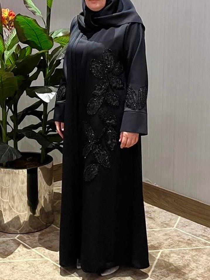 Nakışlı Siyah Uzun Kollu Uzun abaya bile - Görsel 2