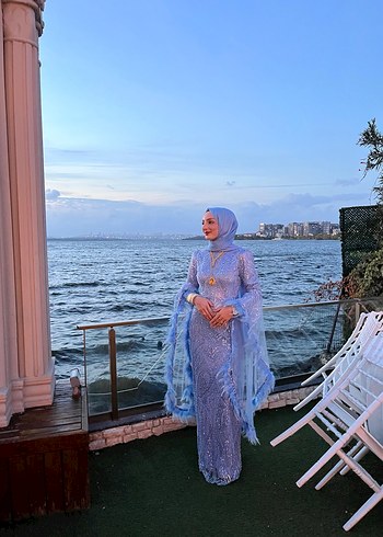 Taşlı Uzun Kollu Tesettür abiye - Görsel 2