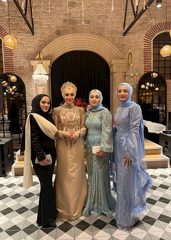 Taşlı Uzun Kollu Tesettür abiye - Görsel 4