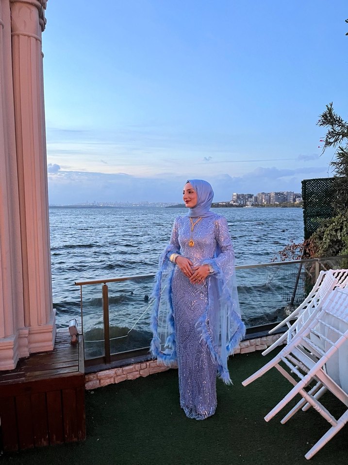 Taşlı  Uzun Kollu Tesettür abiye - Görsel 2