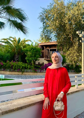 Uzun Kollu Kırmızı Salaş Kadın tunik - Görsel 2