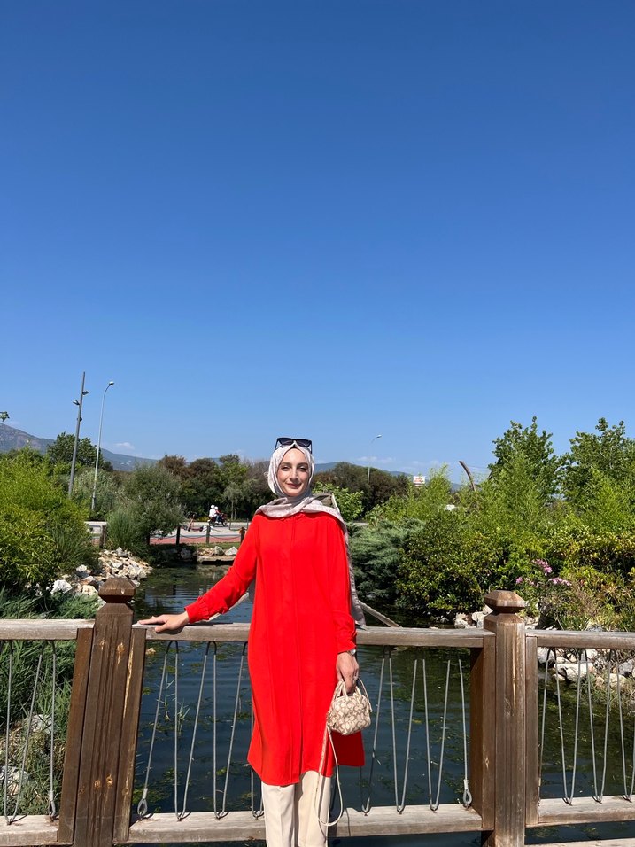 Uzun Kollu Kırmızı Salaş Kadın tunik - Görsel 3