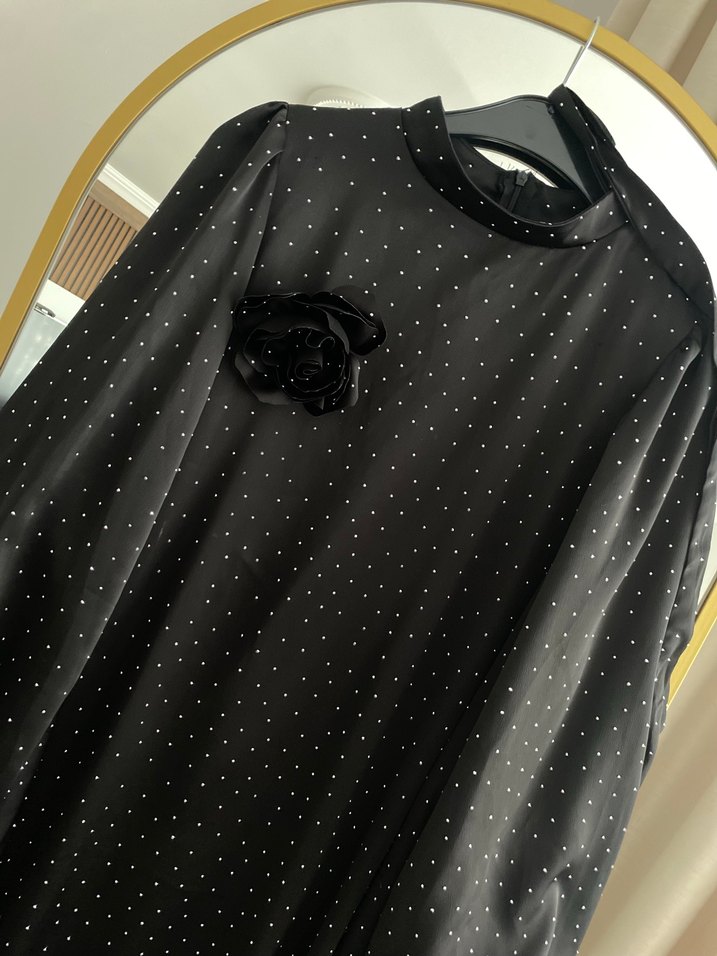 Siyah Puantiyeli Uzun Kadın Elbise - Görsel 4